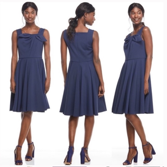 Gal Meets Glam Zoe Bow Fit and Flare Navy Blue Dress W-872 Sz 8 - Picture 2 of 10